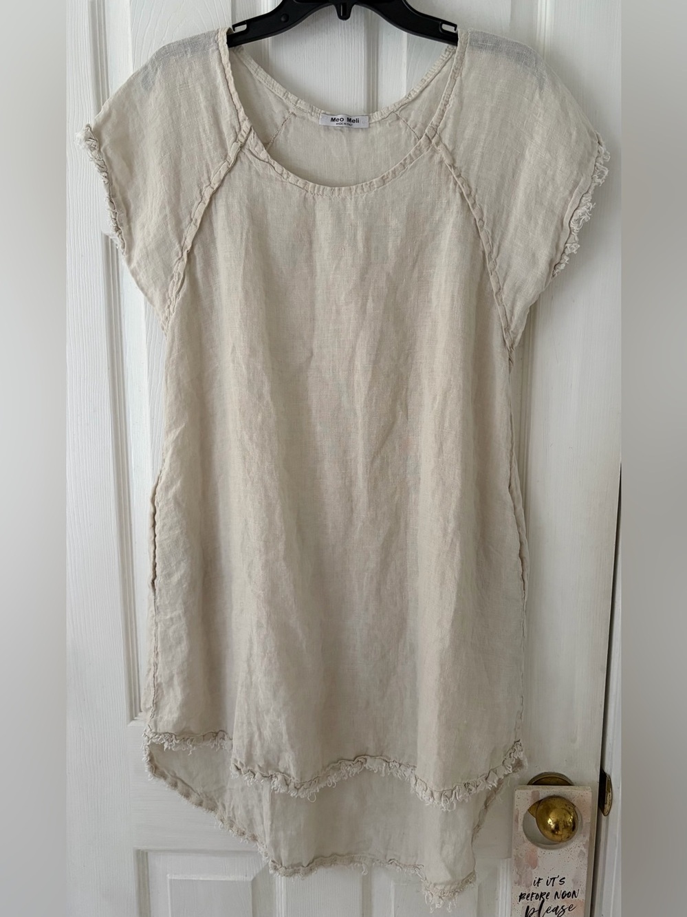 Cream Linen Cap-Sleeve Dress